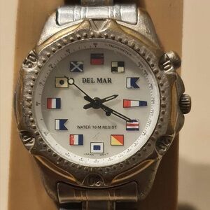 🦋10/$20🦋 Del Mar Silver/White Stainless Steel Nautical Collection Women's Watch